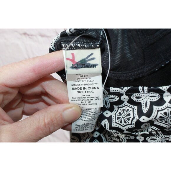 LL Bean Mix and Match Swim Collection Halter Tankini Top Black Print 4 - Picture 7 of 10